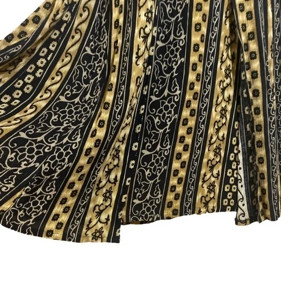 Batik Print Dress Boho Black Tan Small - Picture 7 of 11